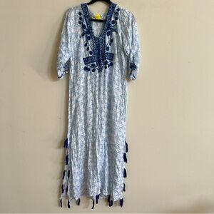 Roller Rabbit Chicha Selina Print Long Sleeve Kurta Dress Navy/White Large